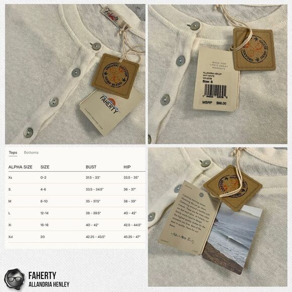 FAHERTY WOMEN’S ALLANDRIA SHORT SLEEVE HENLEY T SHIRT WITH HEMP & ORGANIC COTTON - Picture 10 of 16